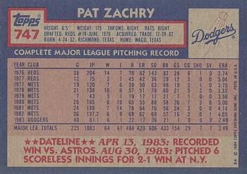 1984 Topps #747 Pat Zachry Back