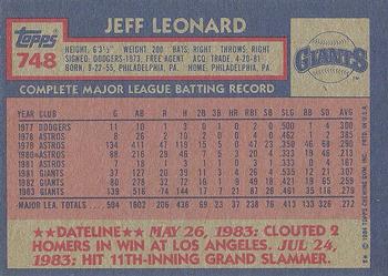 1984 Topps #748 Jeff Leonard Back