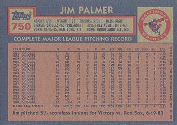 1984 Topps #750 Jim Palmer Back