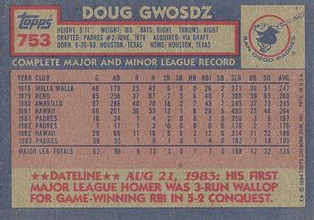 1984 Topps #753 Doug Gwosdz Back