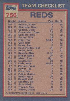 1984 Topps #756 Reds Leaders / Checklist (Ron Oester / Mario Soto) Back
