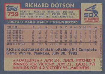 1984 Topps #759 Richard Dotson Back