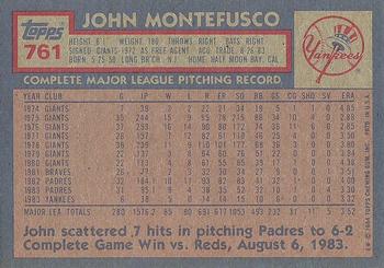 1984 Topps #761 John Montefusco Back