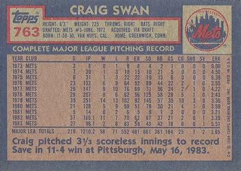 1984 Topps #763 Craig Swan Back