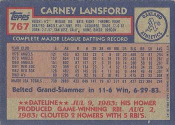 1984 Topps #767 Carney Lansford Back