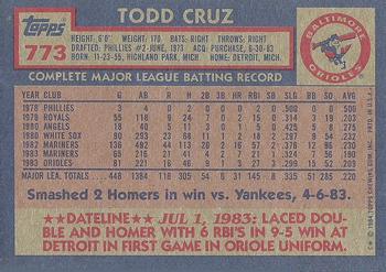 1984 Topps #773 Todd Cruz Back