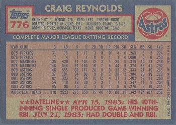 1984 Topps #776 Craig Reynolds Back