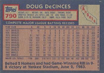 1984 Topps #790 Doug DeCinces Back