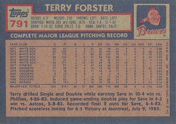 1984 Topps #791 Terry Forster Back