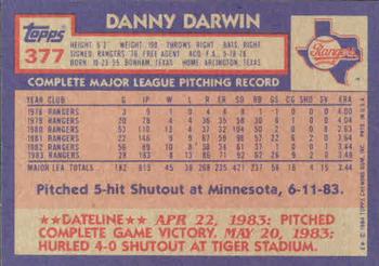 1984 Topps #377 Danny Darwin Back