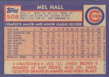 1984 Topps #508 Mel Hall Back
