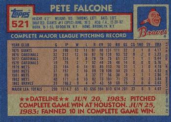 1984 Topps #521 Pete Falcone Back