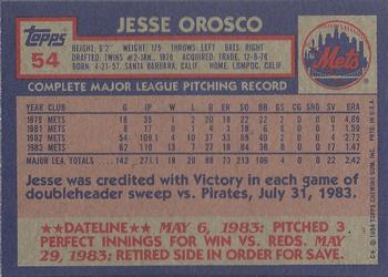 1984 Topps #54 Jesse Orosco Back