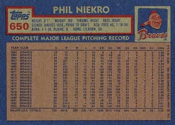 1984 Topps #650 Phil Niekro Back