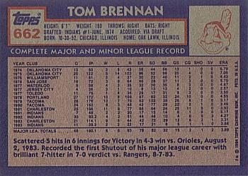 1984 Topps #662 Tom Brennan Back
