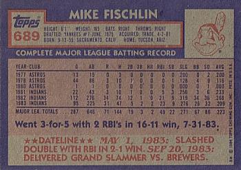 1984 Topps #689 Mike Fischlin Back