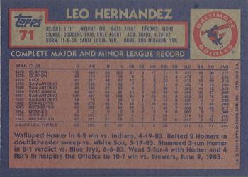1984 Topps #71 Leo Hernandez Back