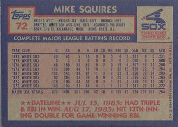1984 Topps #72 Mike Squires Back