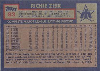 1984 Topps #83 Richie Zisk Back