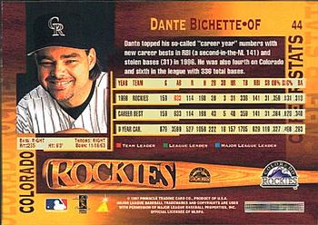 1997 Pinnacle #44 Dante Bichette Back