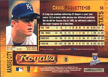 1997 Pinnacle #58 Craig Paquette Back