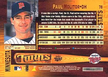 1997 Pinnacle #78 Paul Molitor Back