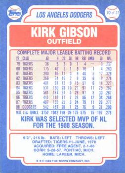 1989 Topps Bazooka #10 Kirk Gibson Back