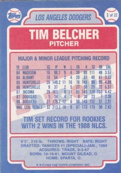 1989 Topps Bazooka #1 Tim Belcher Back