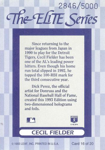 1993 Donruss - The Elite Series Supers (Update Jumbo) #16 Cecil Fielder Back