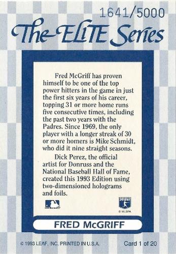 1993 Donruss - The Elite Series Supers (Update Jumbo) #1 Fred McGriff Back