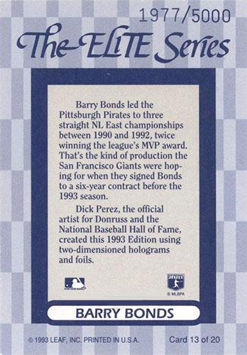 1993 Donruss - The Elite Series Supers (Update Jumbo) #13 Barry Bonds Back