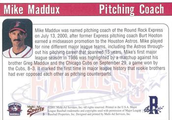 2001 Multi-Ad Round Rock Express #3 Mike Maddux Back