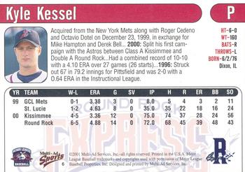 2001 Multi-Ad Round Rock Express #6 Kyle Kessel Back