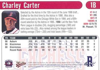 2001 Multi-Ad Round Rock Express #22 Charley Carter Back