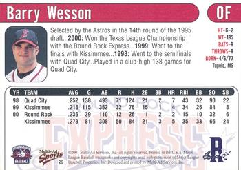 2001 Multi-Ad Round Rock Express #29 Barry Wesson Back