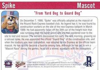 2001 Multi-Ad Round Rock Express #30 Spike Back