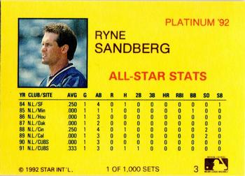 1992 Star Platinum #3 Ryne Sandberg Back