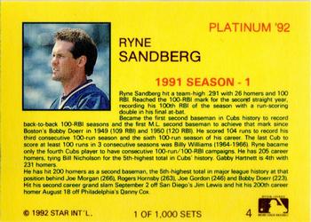 1992 Star Platinum #4 Ryne Sandberg Back