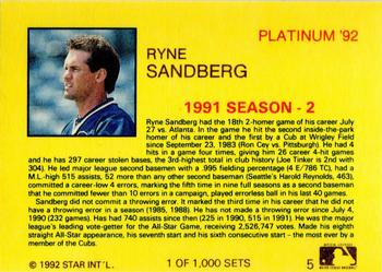 1992 Star Platinum #5 Ryne Sandberg Back