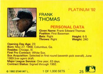 1992 Star Platinum #25 Frank Thomas Back