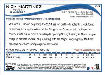 2014 Topps Chrome - Orange Refractors #65 Nick Martinez Back