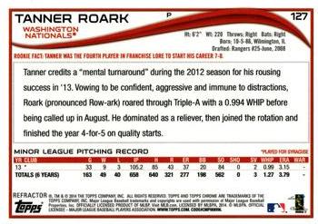 2014 Topps Chrome - Orange Refractors #127 Tanner Roark Back