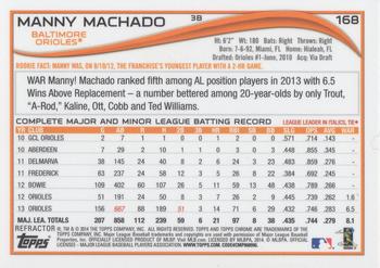 2014 Topps Chrome - Orange Refractors #168 Manny Machado Back