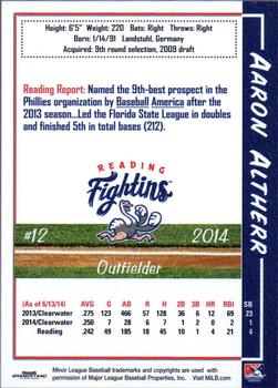 2014 Grandstand Reading Fightin Phils #2 Aaron Altherr Back