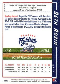 2014 Grandstand Reading Fightin Phils #25 Seth Rosin Back