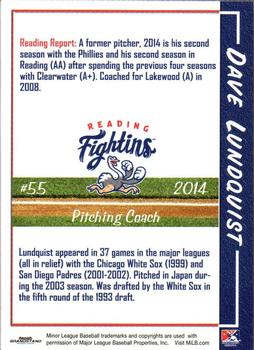 2014 Grandstand Reading Fightin Phils #33 Dave Lundquist Back