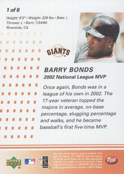 2003 Upper Deck Post Magic Motion MVPs #1 Barry Bonds Back