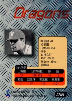 1998 CPBL T-Point Traditional Card Series #016 Rafael Pina Back