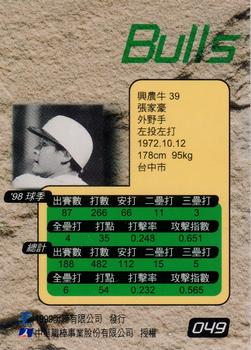 1998 CPBL T-Point Traditional Card Series #049 Chia-Hao Chang Back