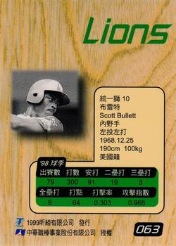 1998 CPBL T-Point Traditional Card Series #063 Scott Bullett Back